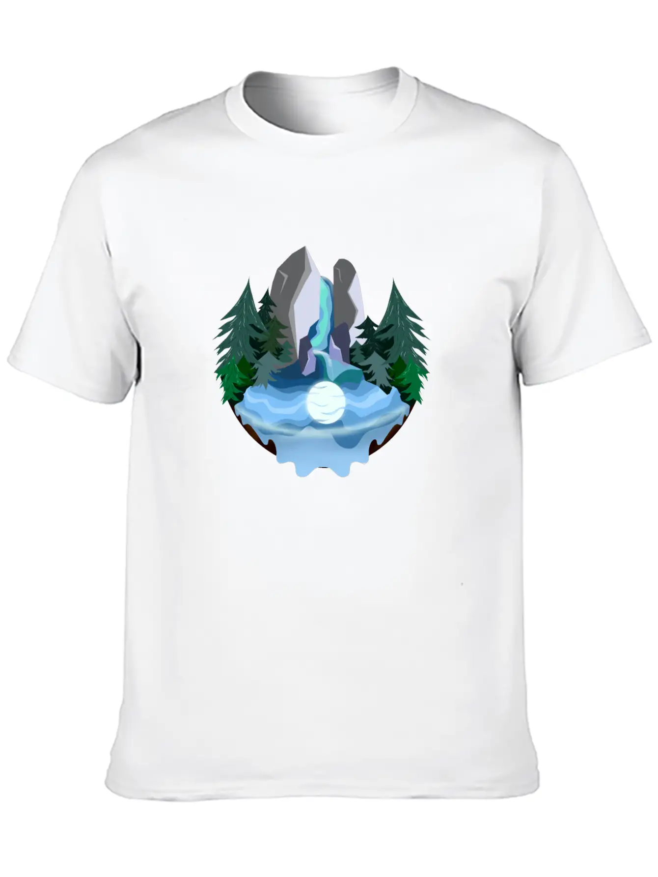 Waterfall In Forest At Night Essential Cotton Tee For Daily Outfits ¨C Unisex Style