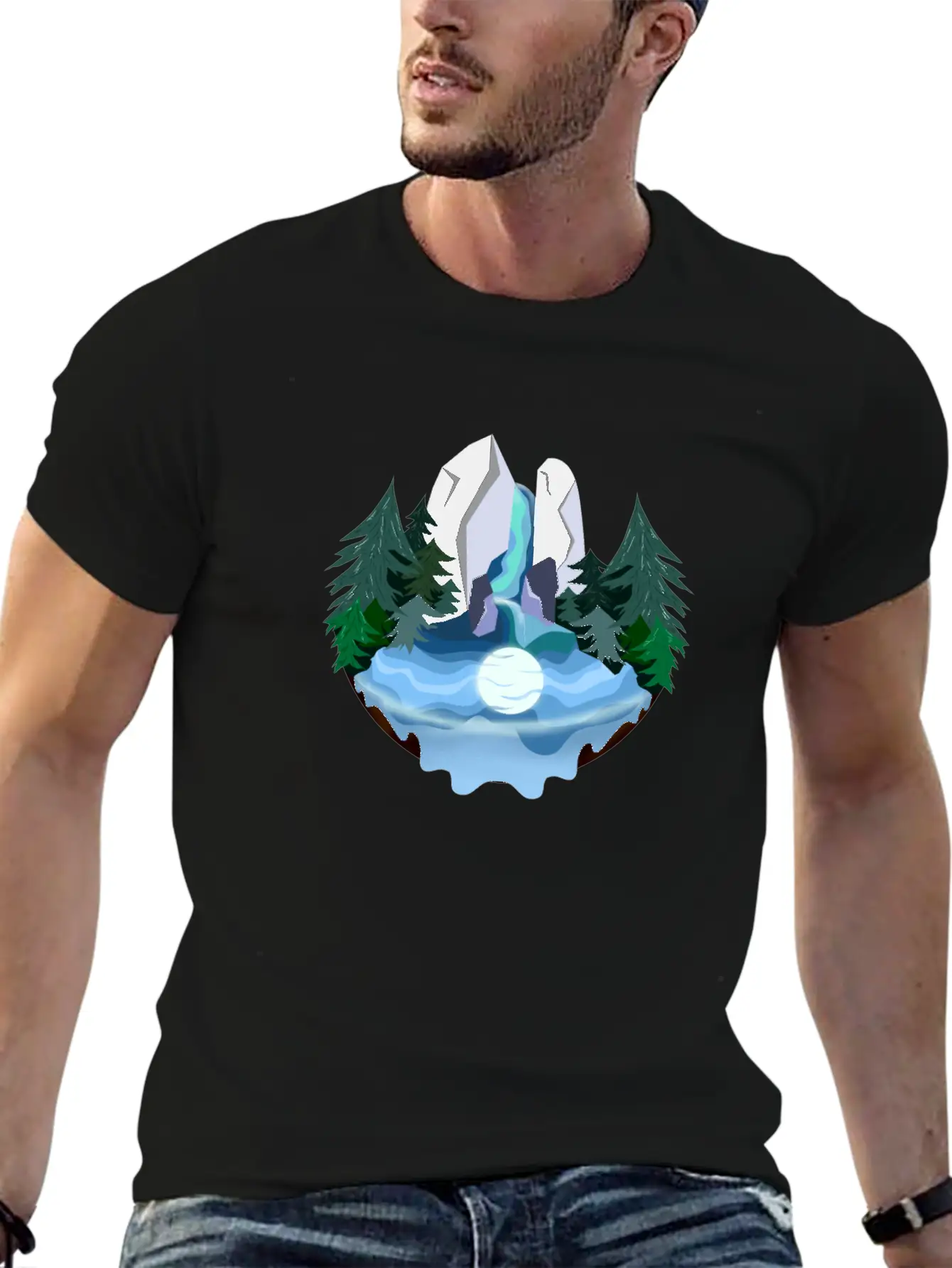 Waterfall In Forest At Night Essential Cotton Tee For Daily Outfits ¨C Unisex Style