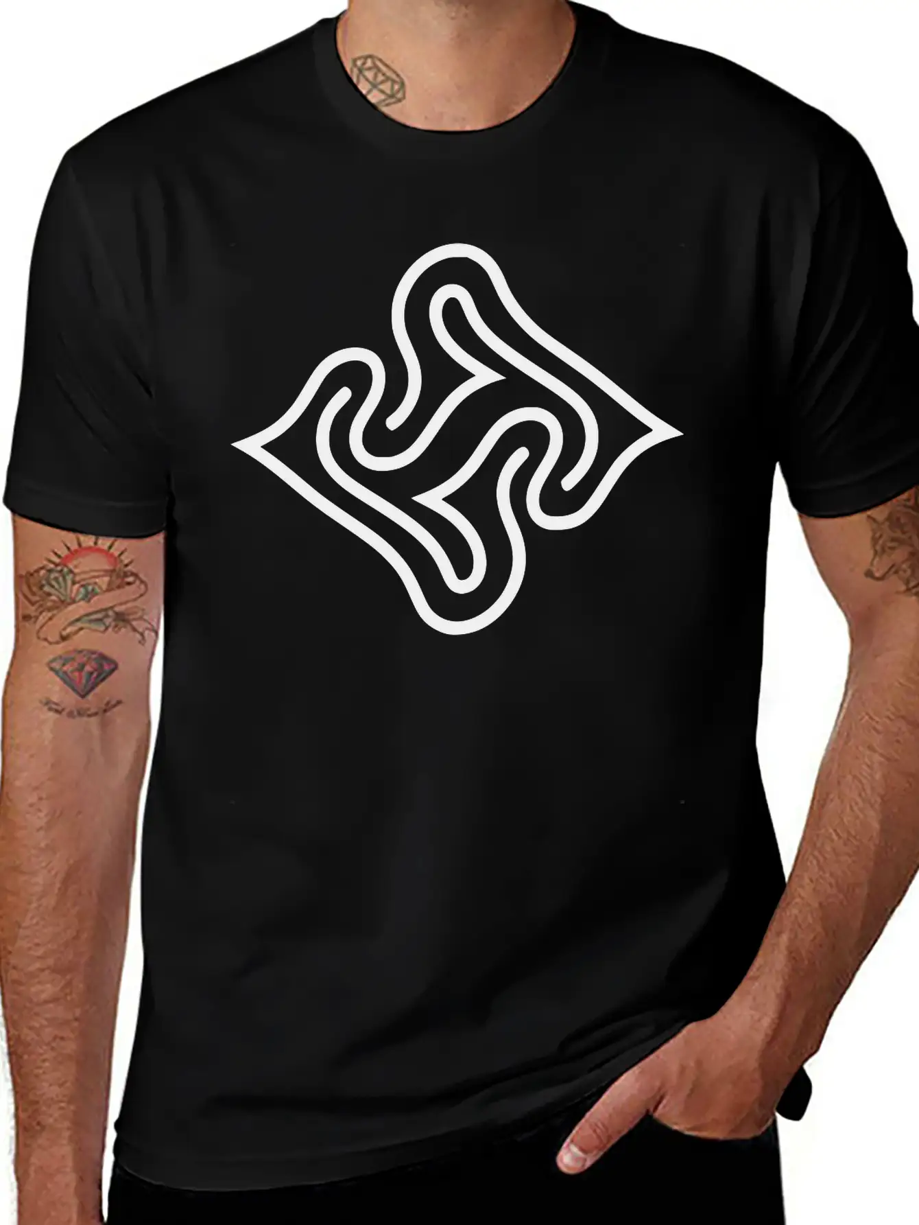 Wavy Line Maze Design Vector Essential Cotton Tee For Daily Outfits ¨C Unisex Style