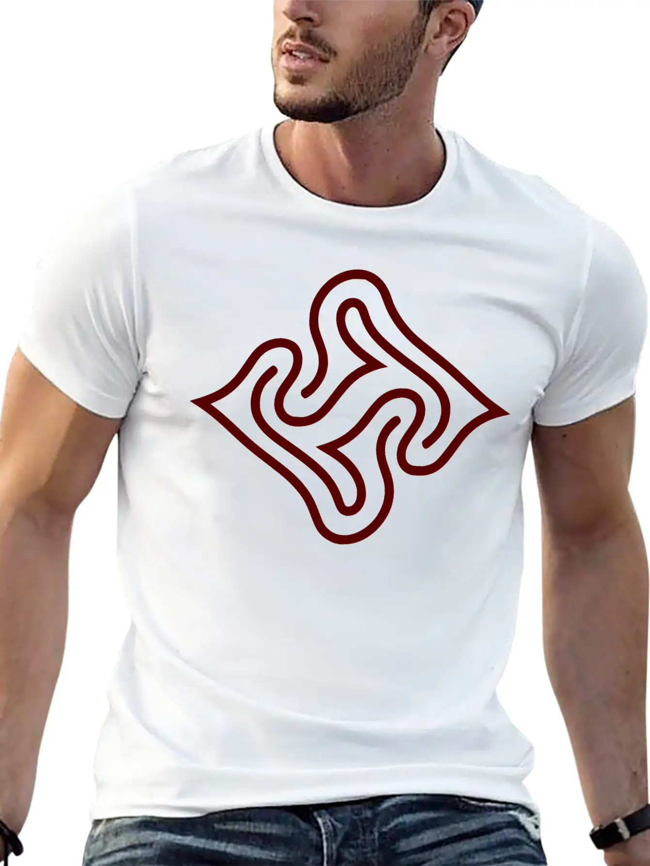 Wavy Line Maze Design Vector Essential Cotton Tee For Daily Outfits ¨C Unisex Style