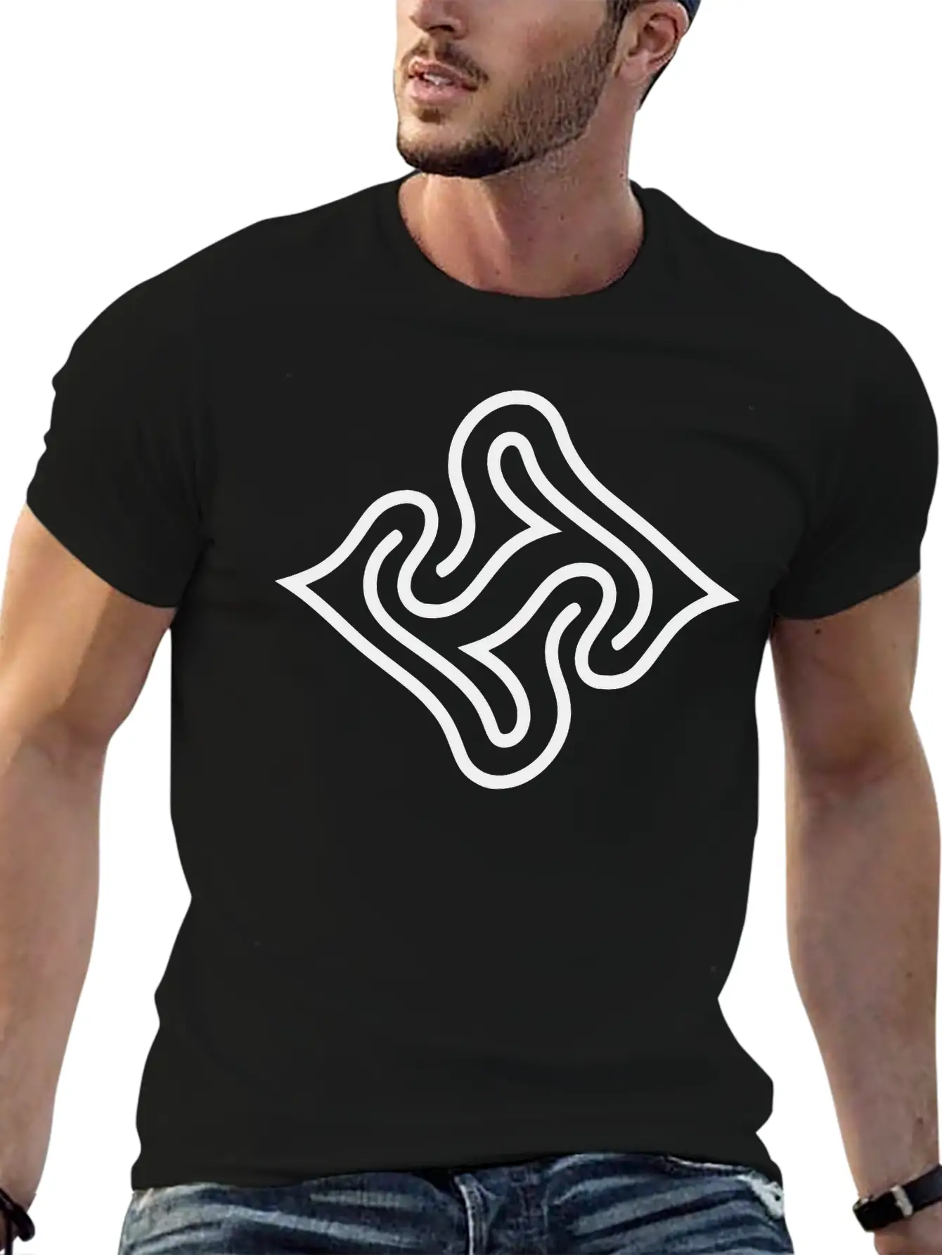 Wavy Line Maze Design Vector Essential Cotton Tee For Daily Outfits ¨C Unisex Style