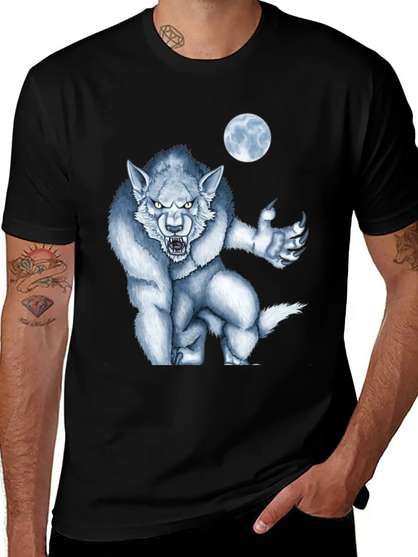 Werewolf Legend Moon Beast Illustration Cartoon Soft Cotton Short Sleeve Tee ¨C Unisex Wardrobe Staple