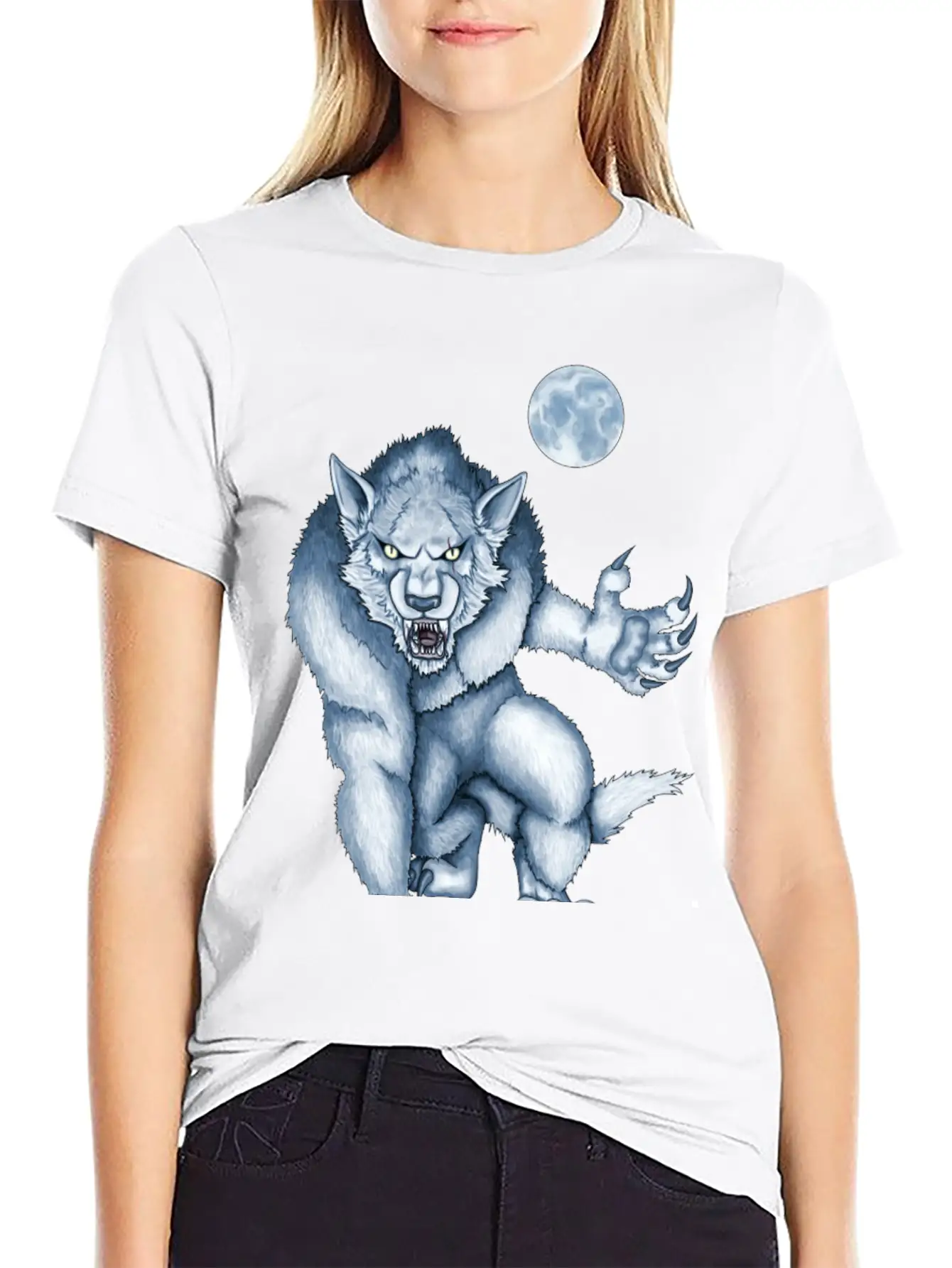 Werewolf Legend Moon Beast Illustration Cartoon Soft Cotton Short Sleeve Tee ¨C Unisex Wardrobe Staple