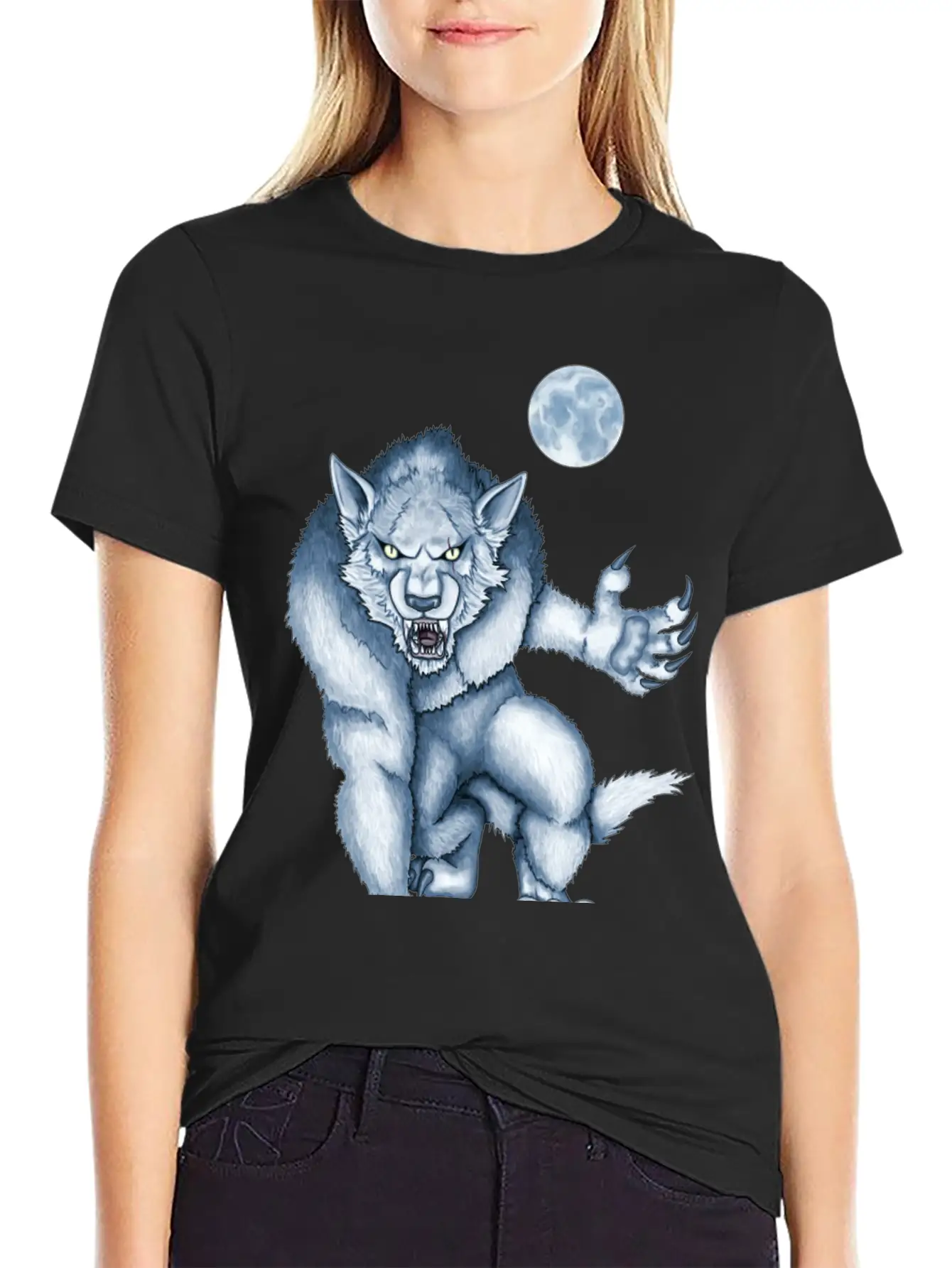Werewolf Legend Moon Beast Illustration Cartoon Soft Cotton Short Sleeve Tee ¨C Unisex Wardrobe Staple