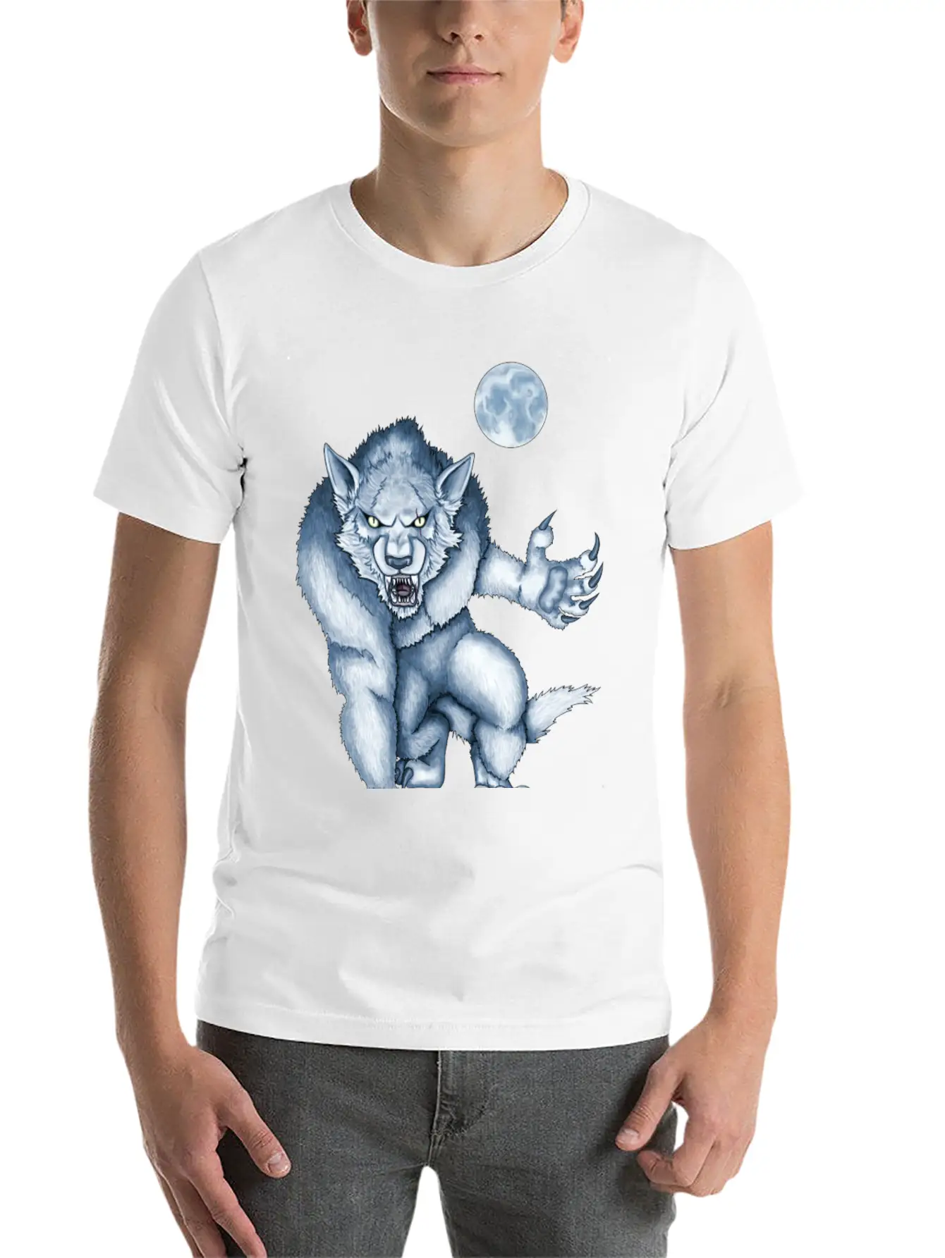 Werewolf Legend Moon Beast Illustration Cartoon Soft Cotton Short Sleeve Tee ¨C Unisex Wardrobe Staple