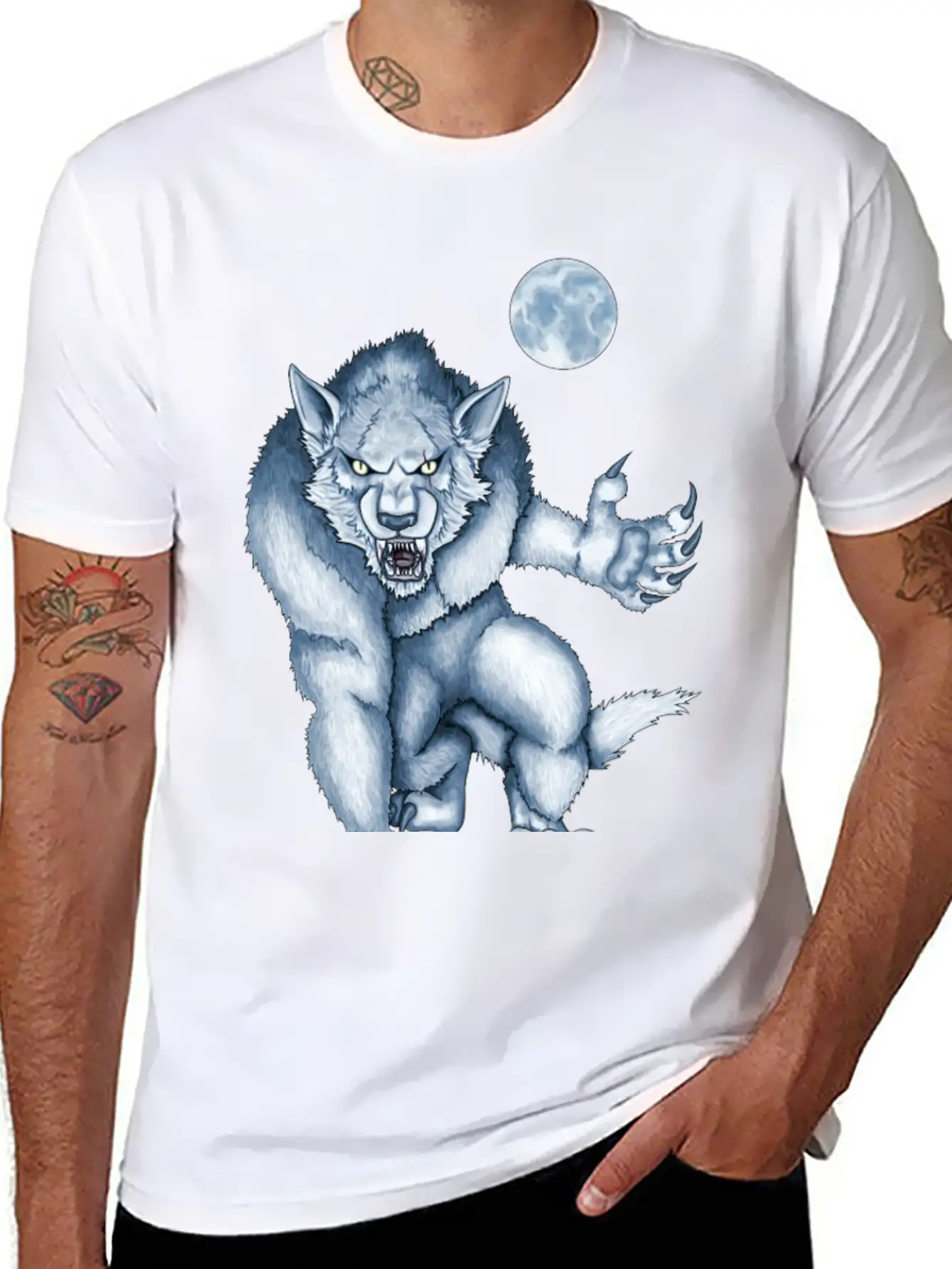 Werewolf Legend Moon Beast Illustration Cartoon Soft Cotton Short Sleeve Tee ¨C Unisex Wardrobe Staple