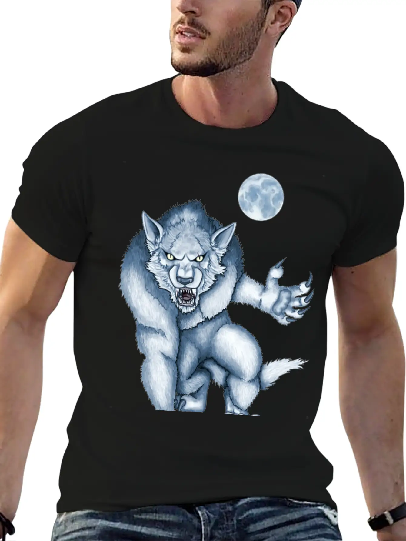 Werewolf Legend Moon Beast Illustration Cartoon Soft Cotton Short Sleeve Tee ¨C Unisex Wardrobe Staple