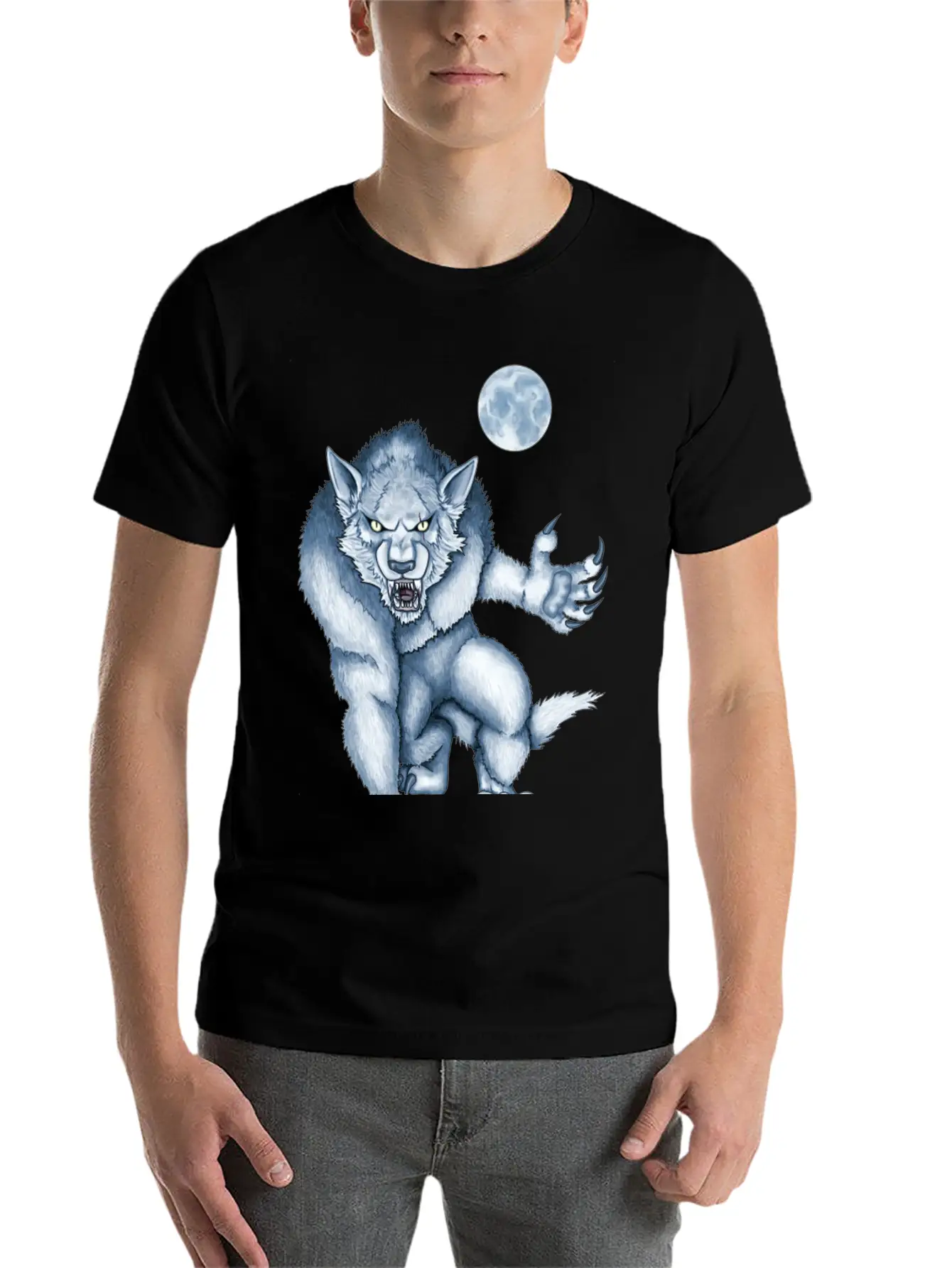 Werewolf Legend Moon Beast Illustration Cartoon Soft Cotton Short Sleeve Tee ¨C Unisex Wardrobe Staple