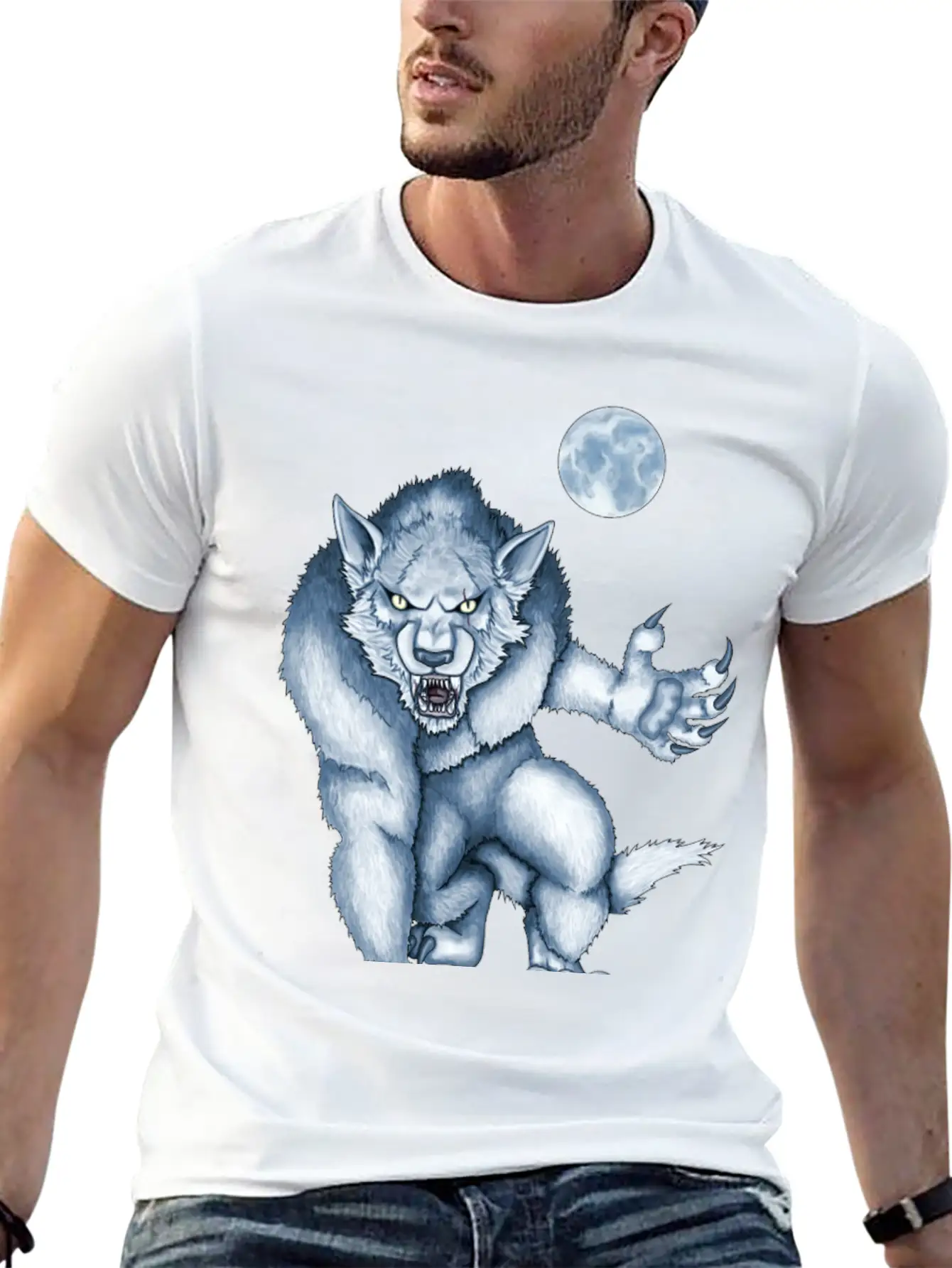 Werewolf Legend Moon Beast Illustration Cartoon Soft Cotton Short Sleeve Tee ¨C Unisex Wardrobe Staple