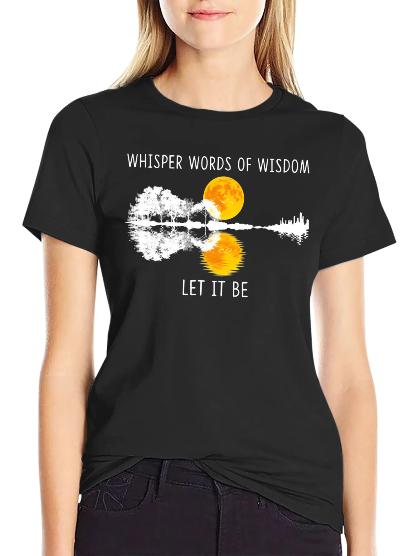 Whir Words Of Wisdom Let-It Be Guitar Lake Shadow Basic Graphic T-Shirt ¨C Daily Comfort In Soft Cotton