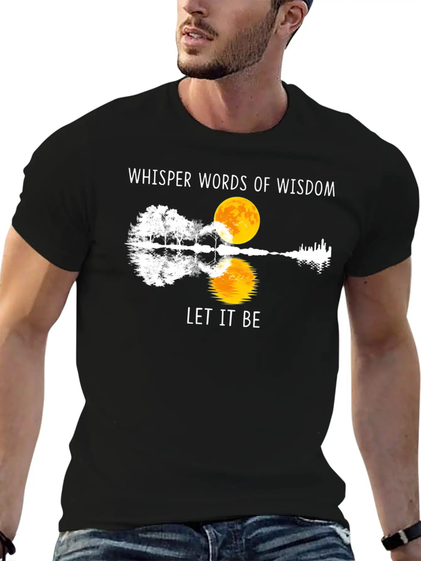 Whir Words Of Wisdom Let-It Be Guitar Lake Shadow Basic Graphic T-Shirt ¨C Daily Comfort In Soft Cotton