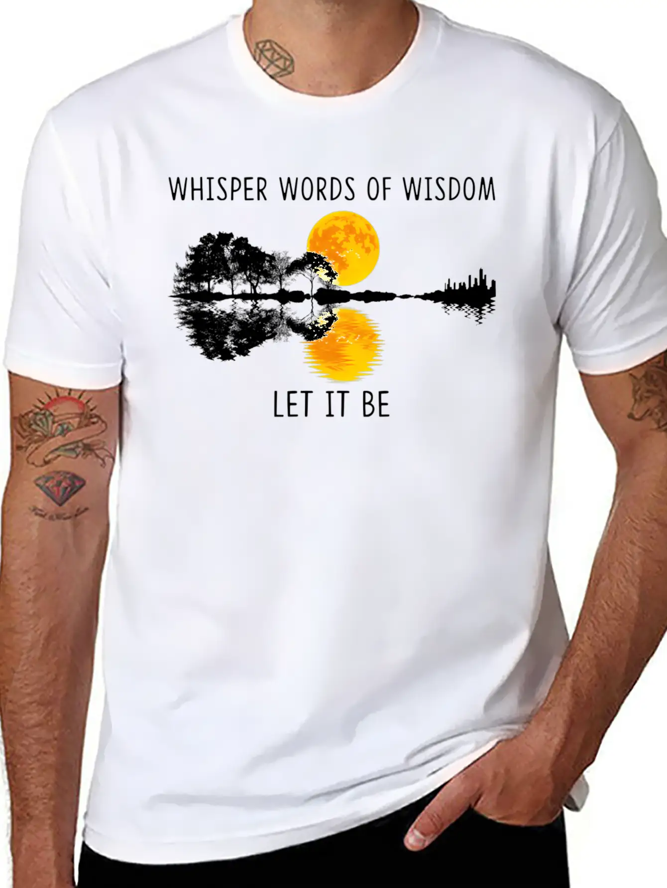 Whir Words Of Wisdom Let-It Be Guitar Lake Shadow Basic Graphic T-Shirt ¨C Daily Comfort In Soft Cotton