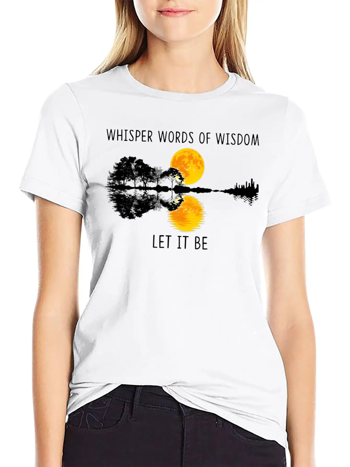 Whir Words Of Wisdom Let-It Be Guitar Lake Shadow Basic Graphic T-Shirt ¨C Daily Comfort In Soft Cotton