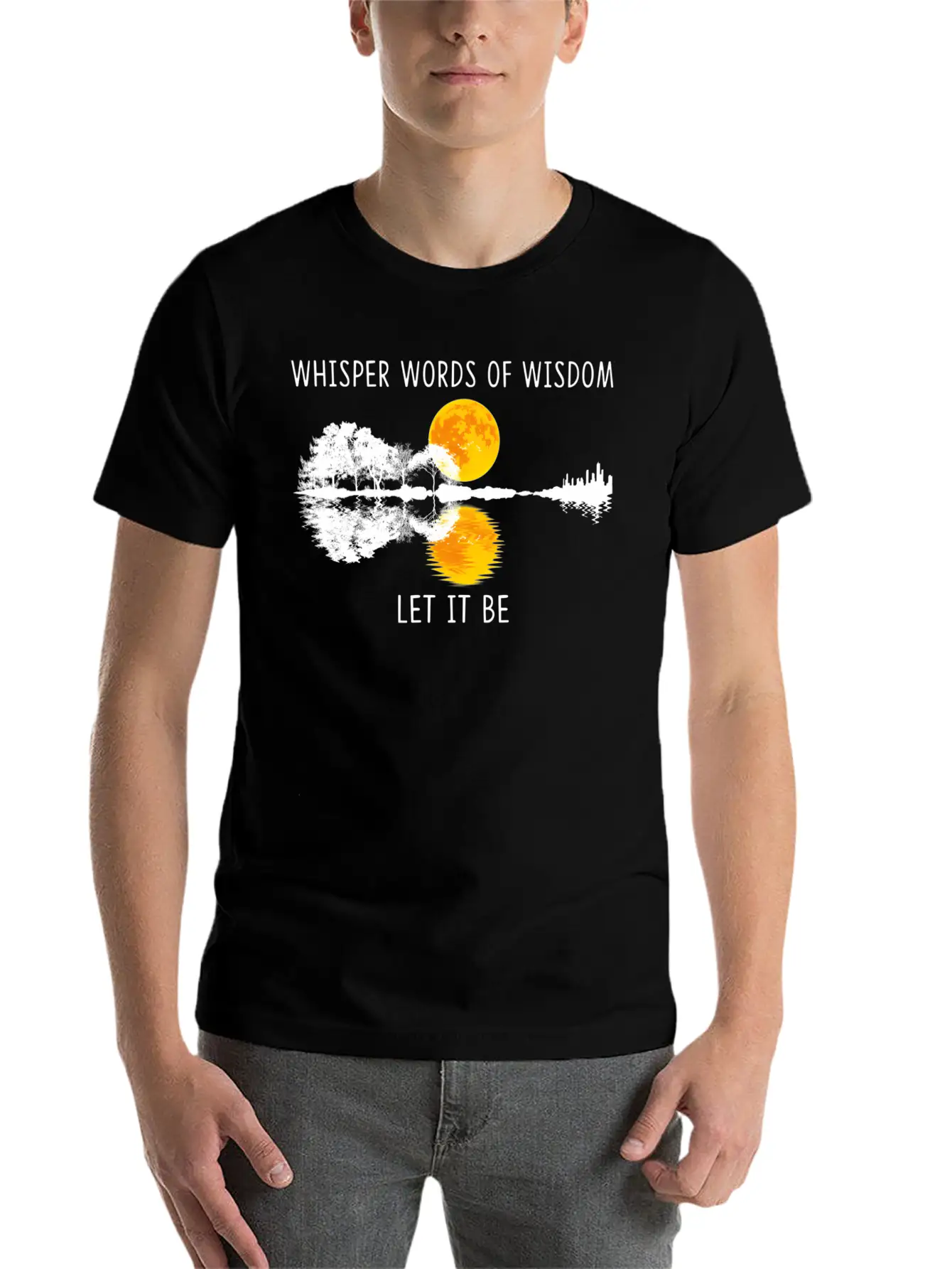 Whir Words Of Wisdom Let-It Be Guitar Lake Shadow Basic Graphic T-Shirt ¨C Daily Comfort In Soft Cotton