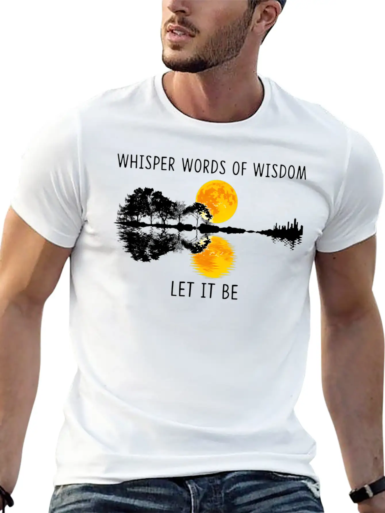 Whir Words Of Wisdom Let-It Be Guitar Lake Shadow Basic Graphic T-Shirt ¨C Daily Comfort In Soft Cotton