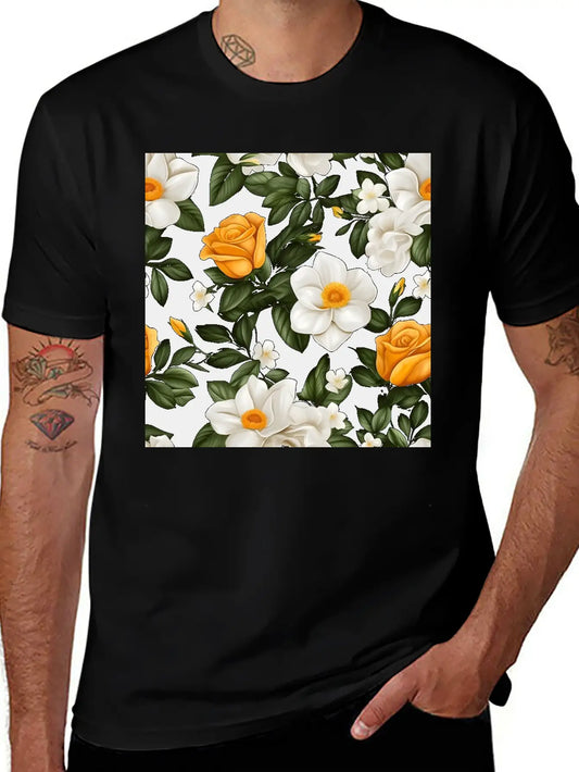 White Roses Flower Blooms Blossom Pattern Soft Cotton Short Sleeve Tee ¨C Unisex Wardrobe Staple