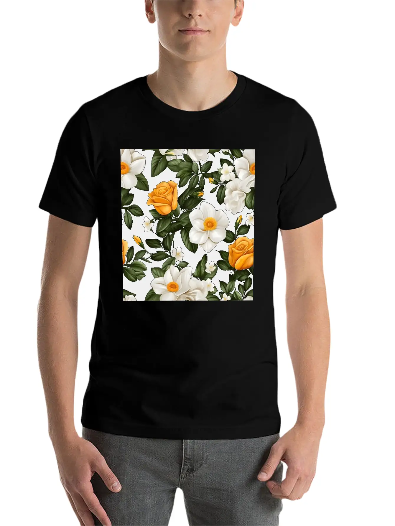 White Roses Flower Blooms Blossom Pattern Soft Cotton Short Sleeve Tee ¨C Unisex Wardrobe Staple