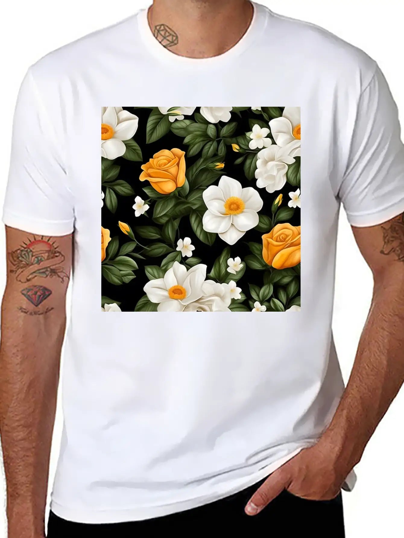 White Roses Flower Blooms Blossom Pattern Soft Cotton Short Sleeve Tee ¨C Unisex Wardrobe Staple