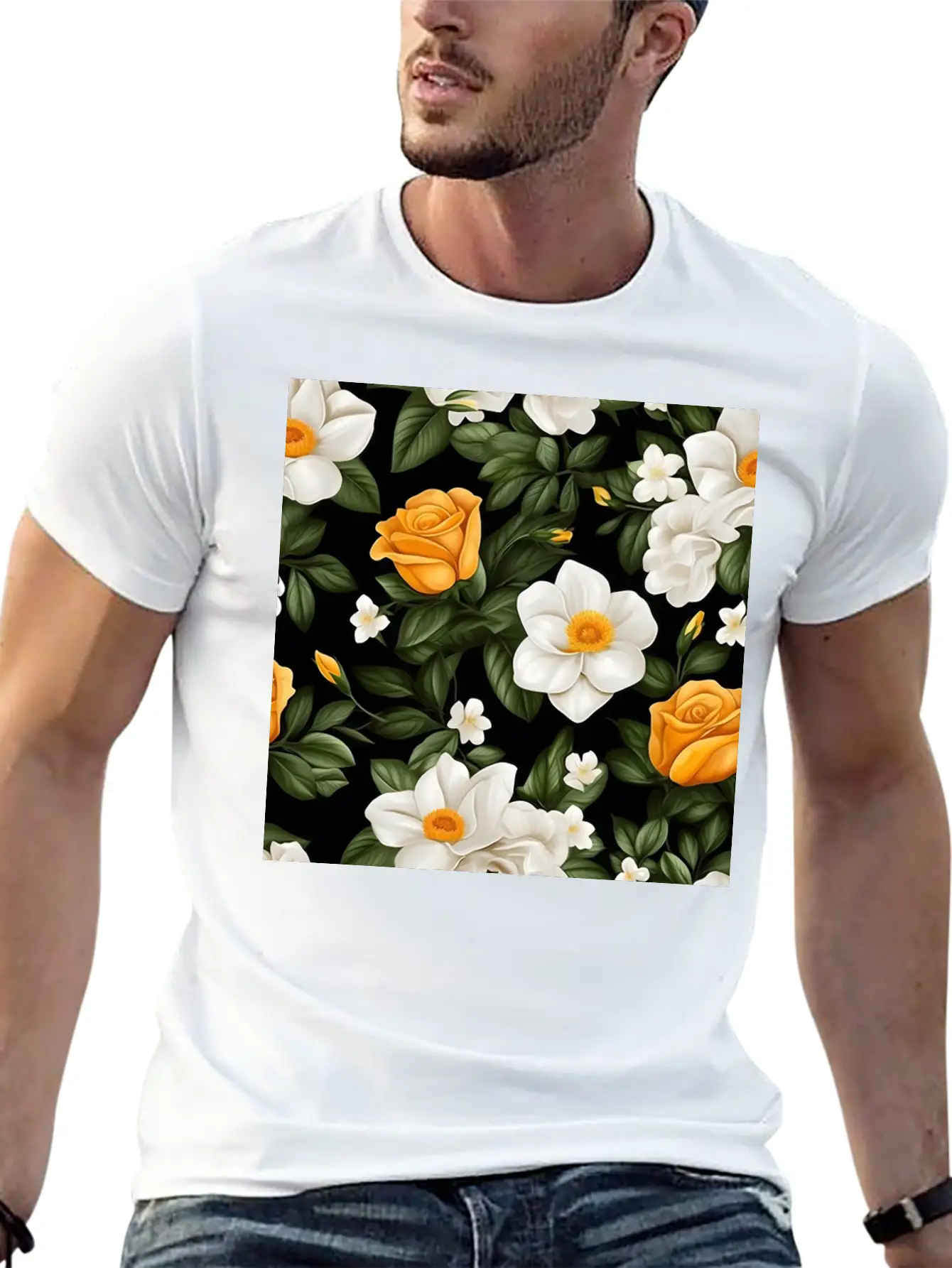 White Roses Flower Blooms Blossom Pattern Soft Cotton Short Sleeve Tee ¨C Unisex Wardrobe Staple