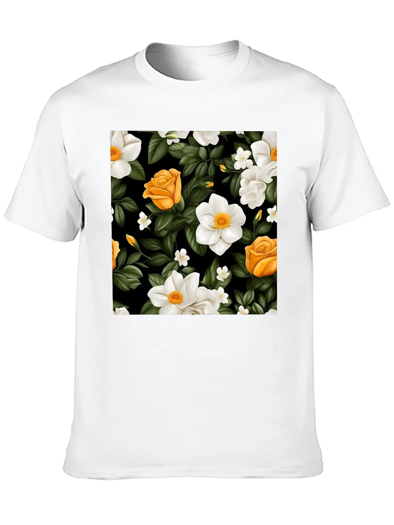 White Roses Flower Blooms Blossom Pattern Soft Cotton Short Sleeve Tee ¨C Unisex Wardrobe Staple