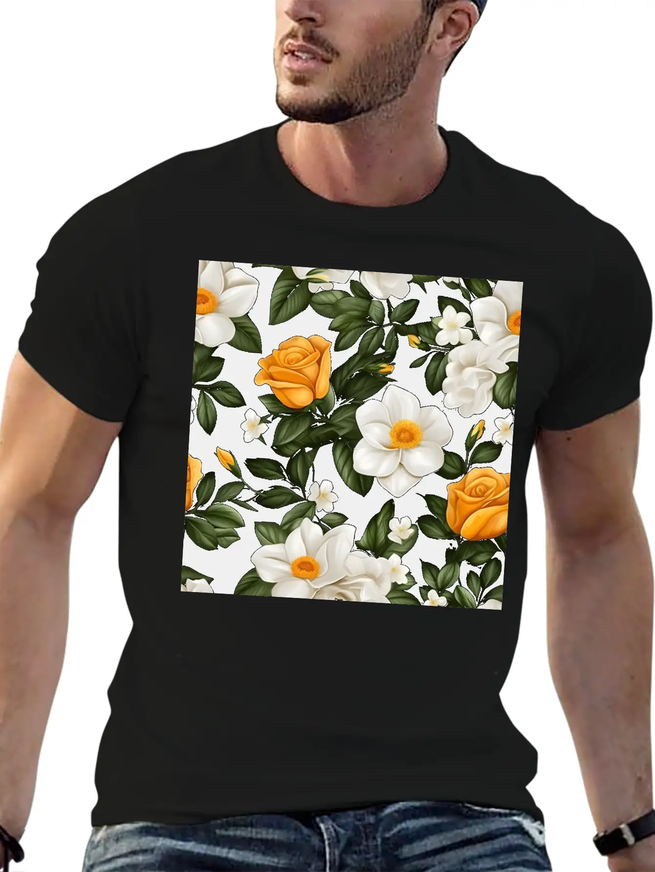 White Roses Flower Blooms Blossom Pattern Soft Cotton Short Sleeve Tee ¨C Unisex Wardrobe Staple