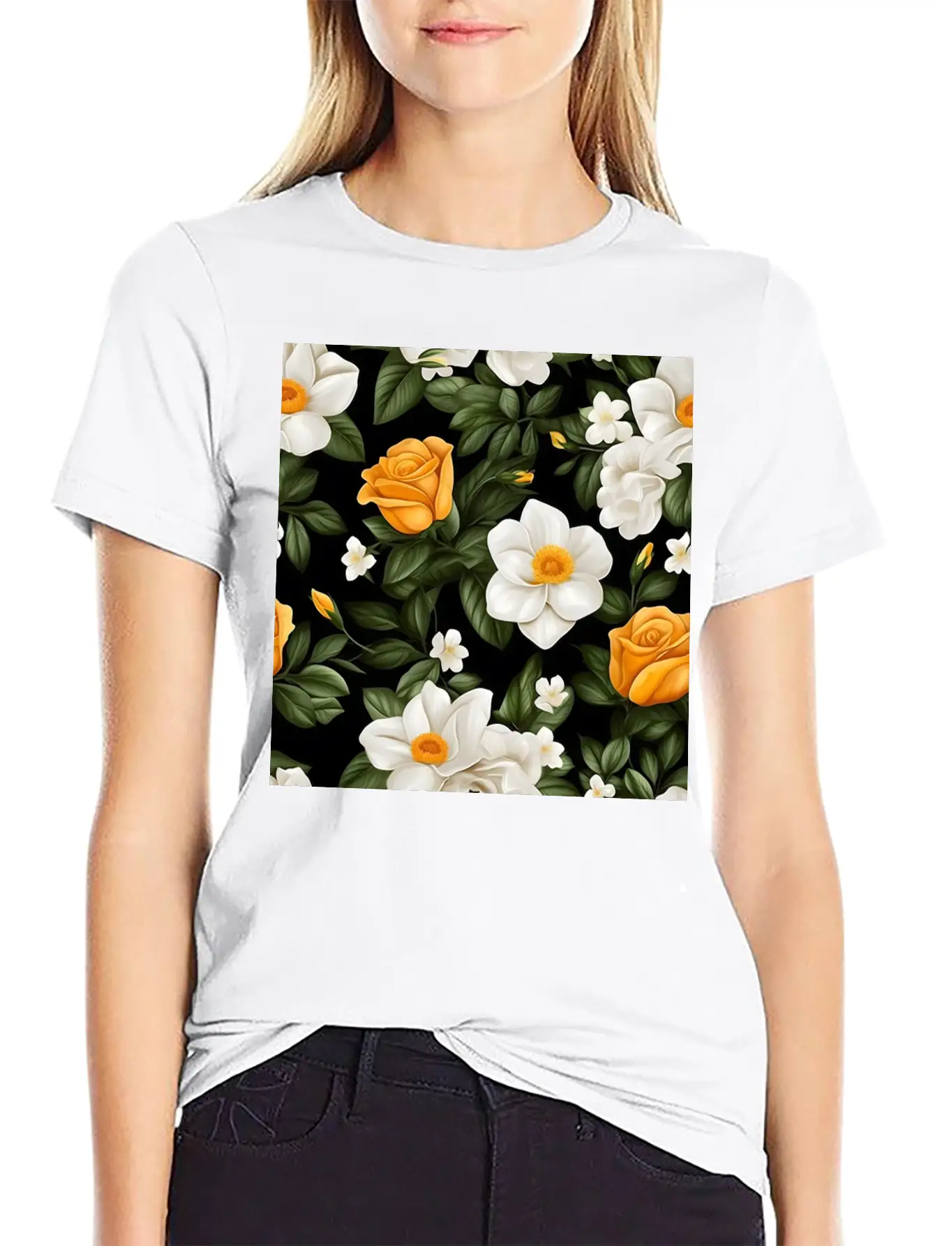 White Roses Flower Blooms Blossom Pattern Soft Cotton Short Sleeve Tee ¨C Unisex Wardrobe Staple