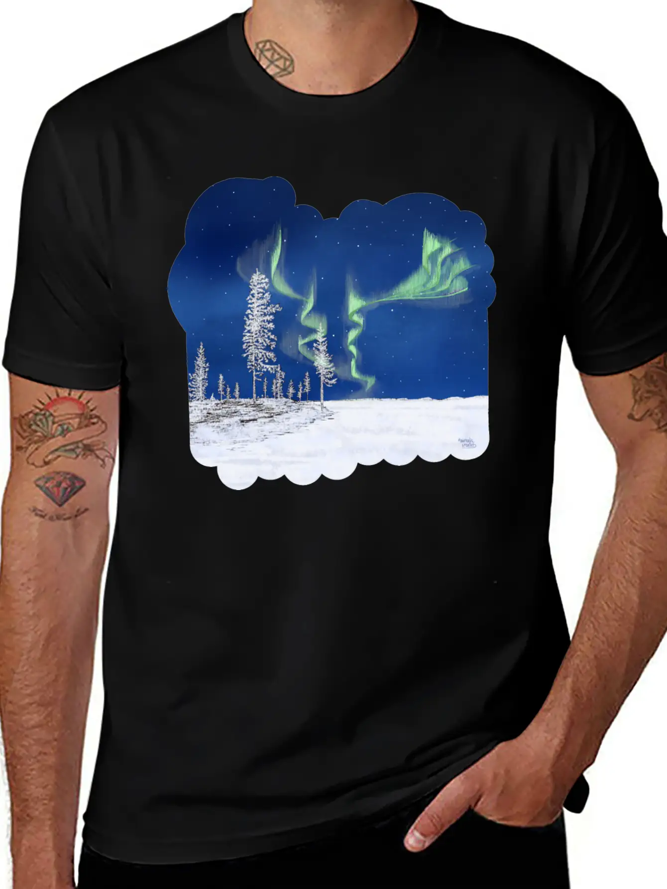 Winter Aurora Borealis Essential Cotton Tee For Daily Outfits ¨C Unisex Style