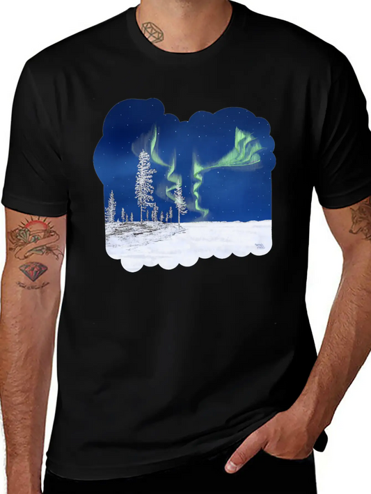 Winter Aurora Borealis Essential Cotton Tee For Daily Outfits ¨C Unisex Style