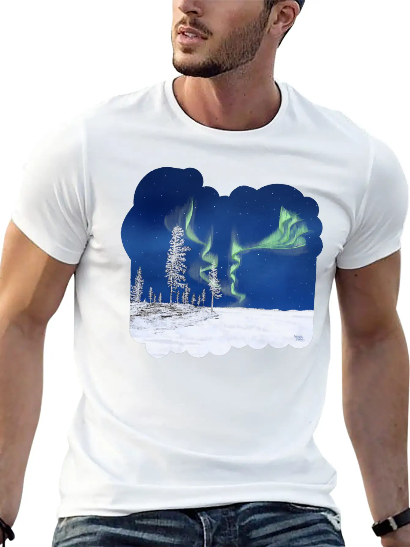 Winter Aurora Borealis Essential Cotton Tee For Daily Outfits ¨C Unisex Style