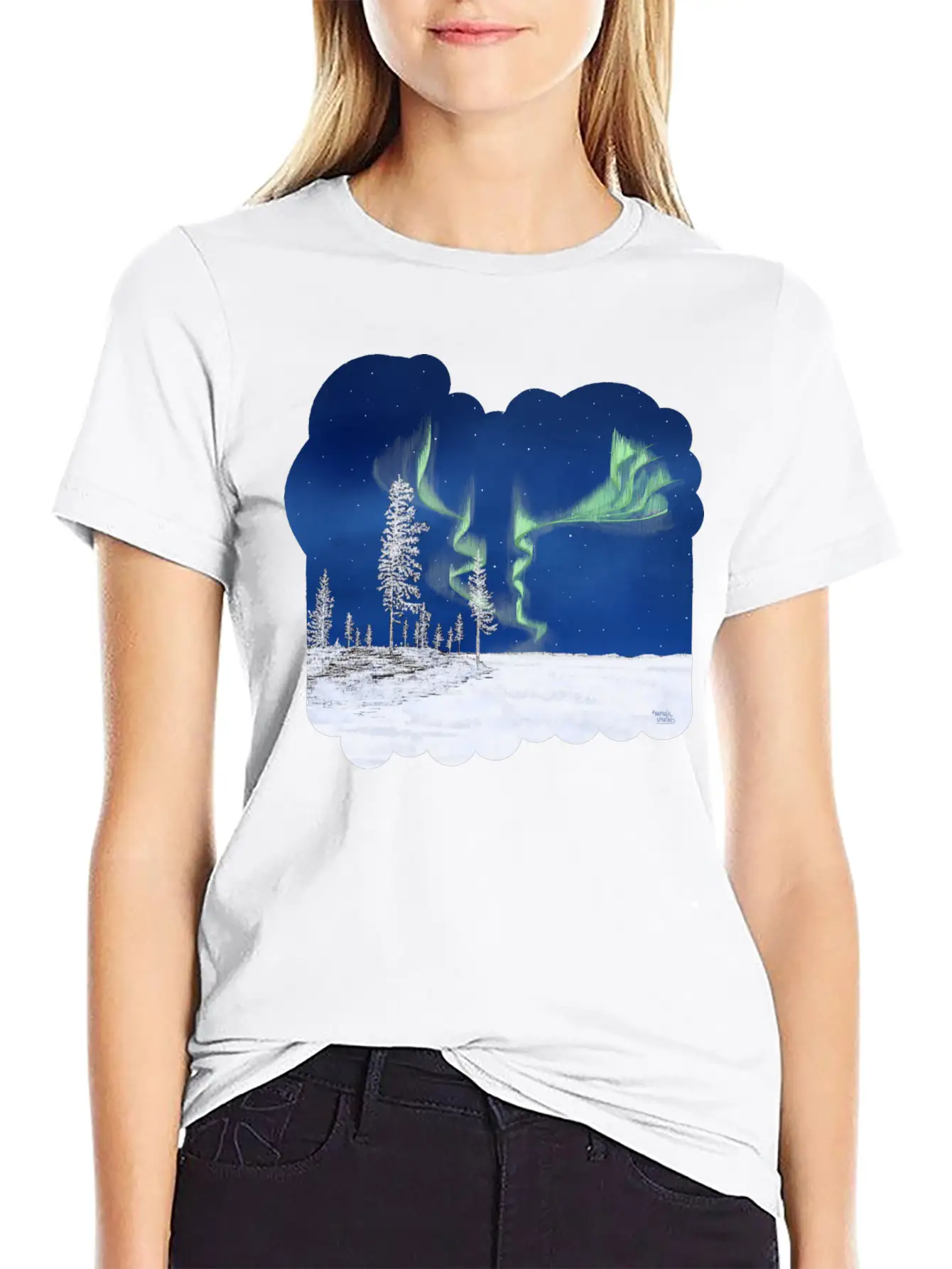 Winter Aurora Borealis Essential Cotton Tee For Daily Outfits ¨C Unisex Style