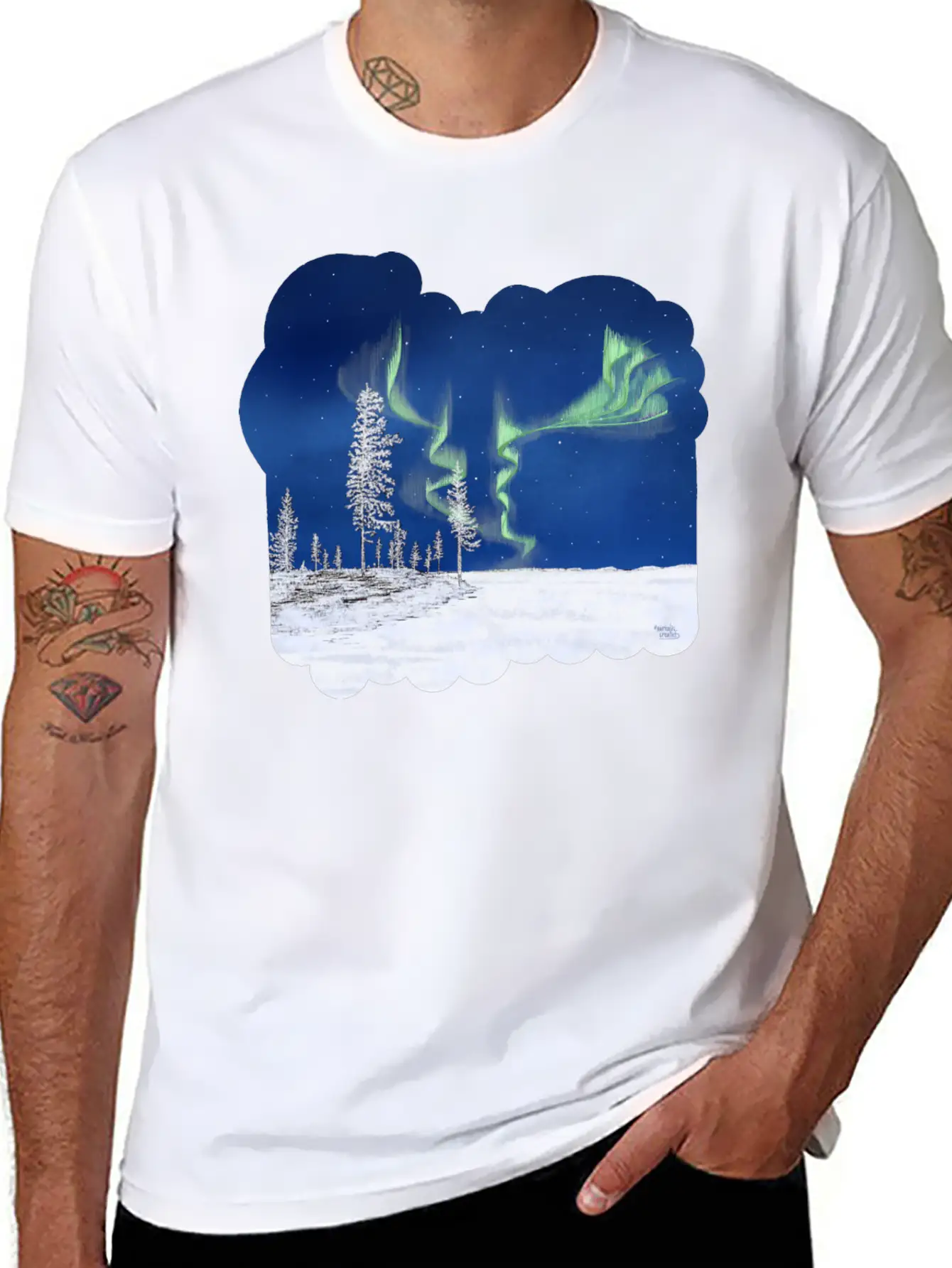 Winter Aurora Borealis Essential Cotton Tee For Daily Outfits ¨C Unisex Style