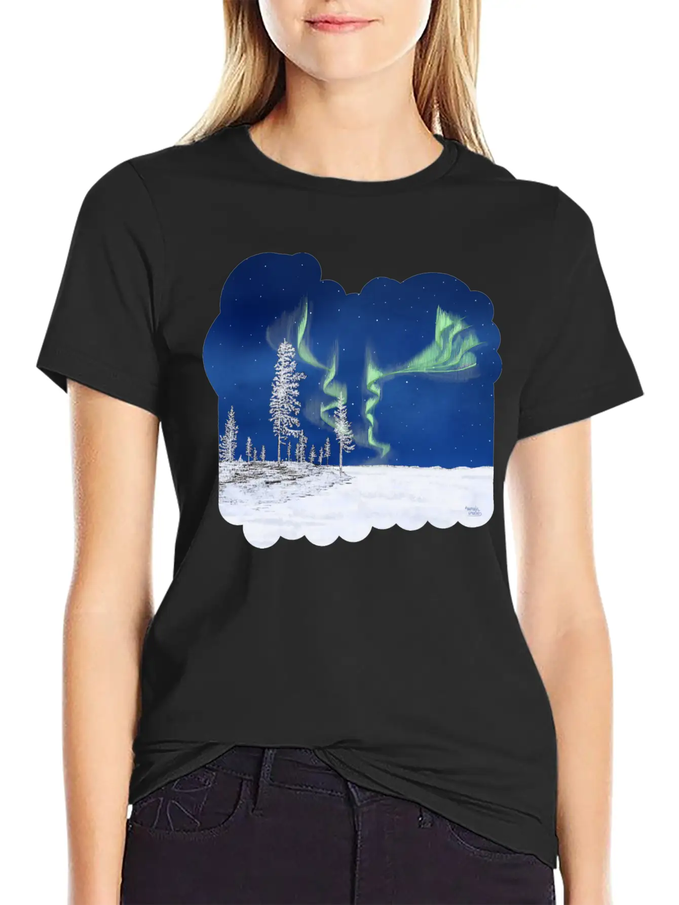 Winter Aurora Borealis Essential Cotton Tee For Daily Outfits ¨C Unisex Style