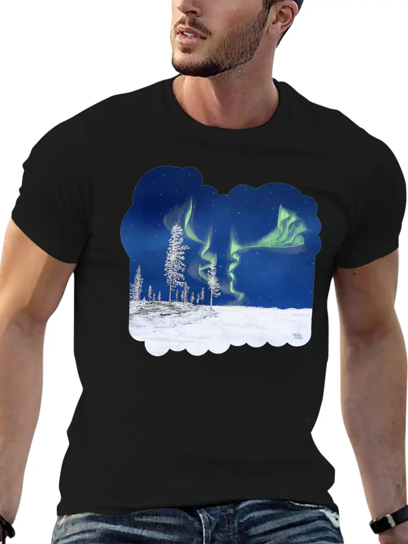 Winter Aurora Borealis Essential Cotton Tee For Daily Outfits ¨C Unisex Style