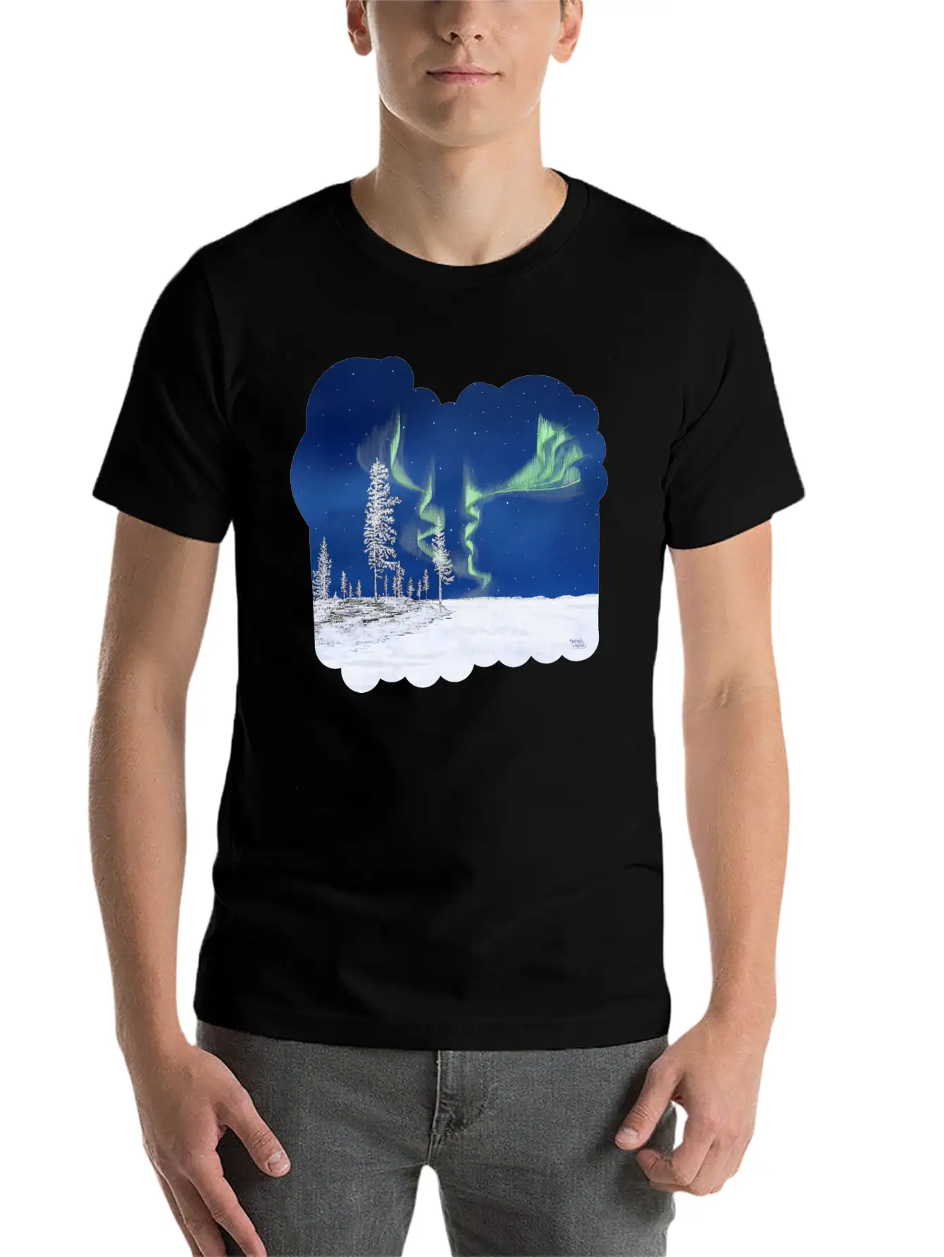 Winter Aurora Borealis Essential Cotton Tee For Daily Outfits ¨C Unisex Style