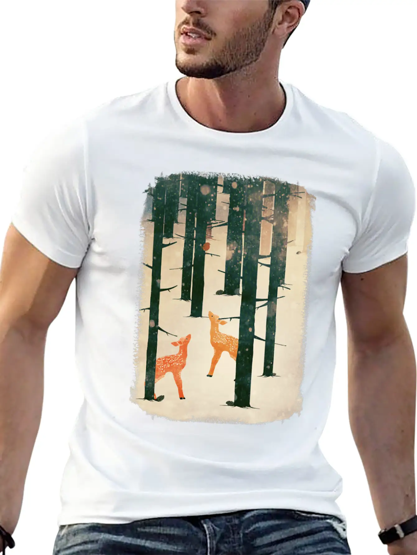 Winter Deer Essential Cotton Tee For Daily Outfits ¨C Unisex Style