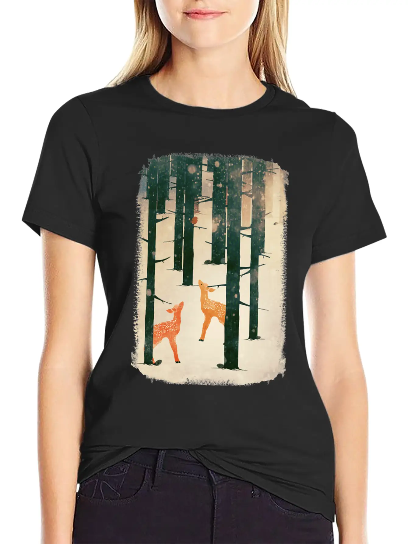 Winter Deer Essential Cotton Tee For Daily Outfits ¨C Unisex Style