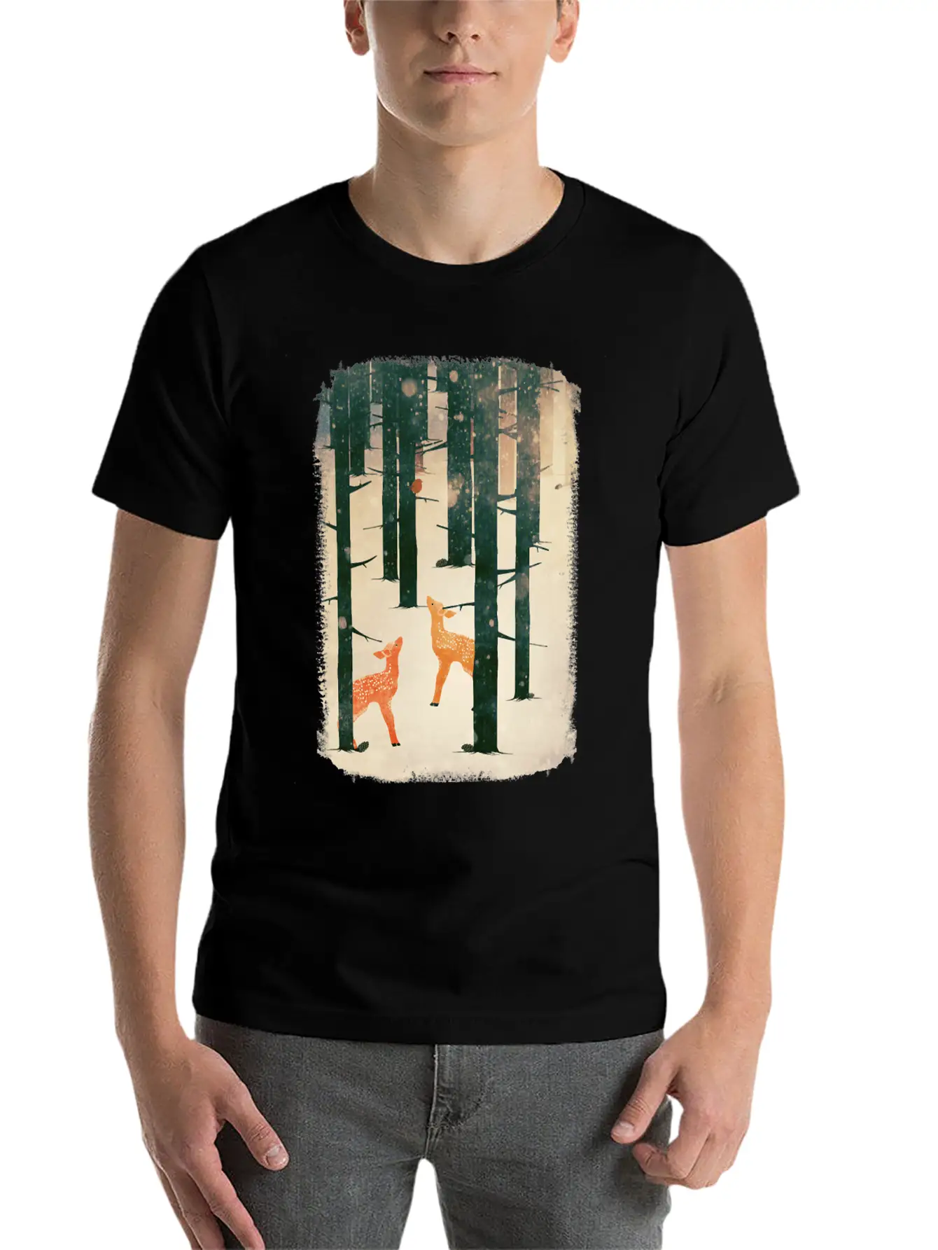 Winter Deer Essential Cotton Tee For Daily Outfits ¨C Unisex Style