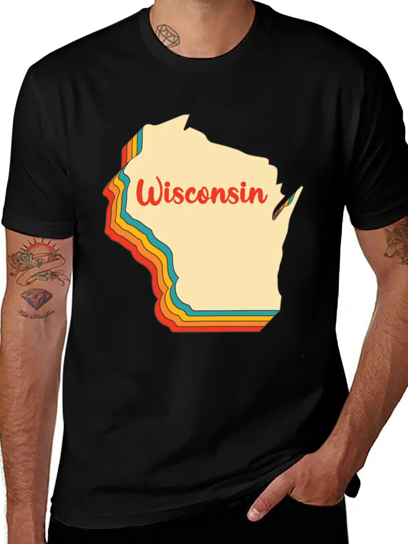 Wisconsin Map Outline Vintage Retro Wis Home State Basic Graphic T-Shirt ¨C Daily Comfort In Soft Cotton