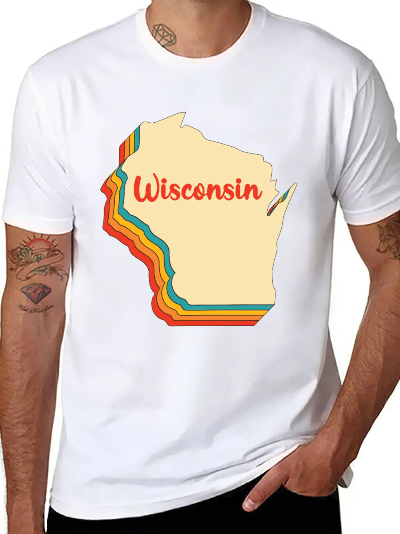 Wisconsin Map Outline Vintage Retro Wis Home State Basic Graphic T-Shirt ¨C Daily Comfort In Soft Cotton