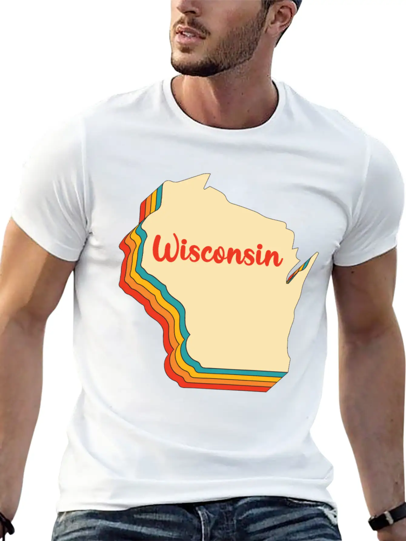 Wisconsin Map Outline Vintage Retro Wis Home State Basic Graphic T-Shirt ¨C Daily Comfort In Soft Cotton
