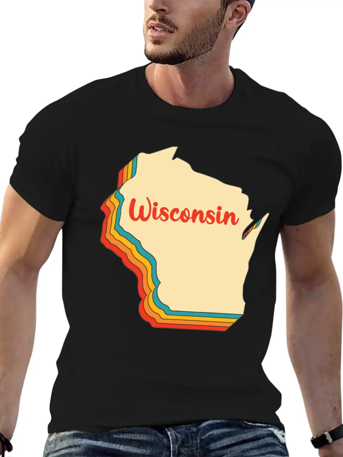 Wisconsin Map Outline Vintage Retro Wis Home State Basic Graphic T-Shirt ¨C Daily Comfort In Soft Cotton