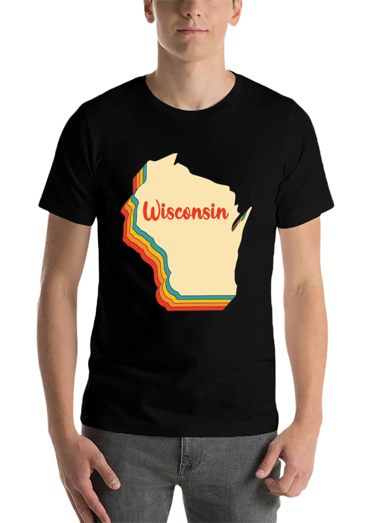 Wisconsin Map Outline Vintage Retro Wis Home State Basic Graphic T-Shirt ¨C Daily Comfort In Soft Cotton