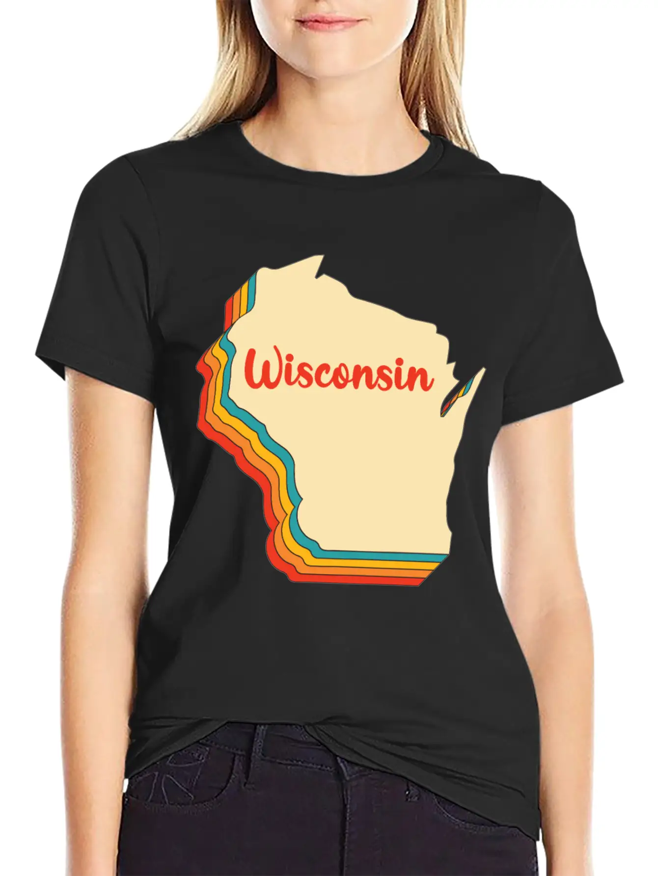 Wisconsin Map Outline Vintage Retro Wis Home State Basic Graphic T-Shirt ¨C Daily Comfort In Soft Cotton
