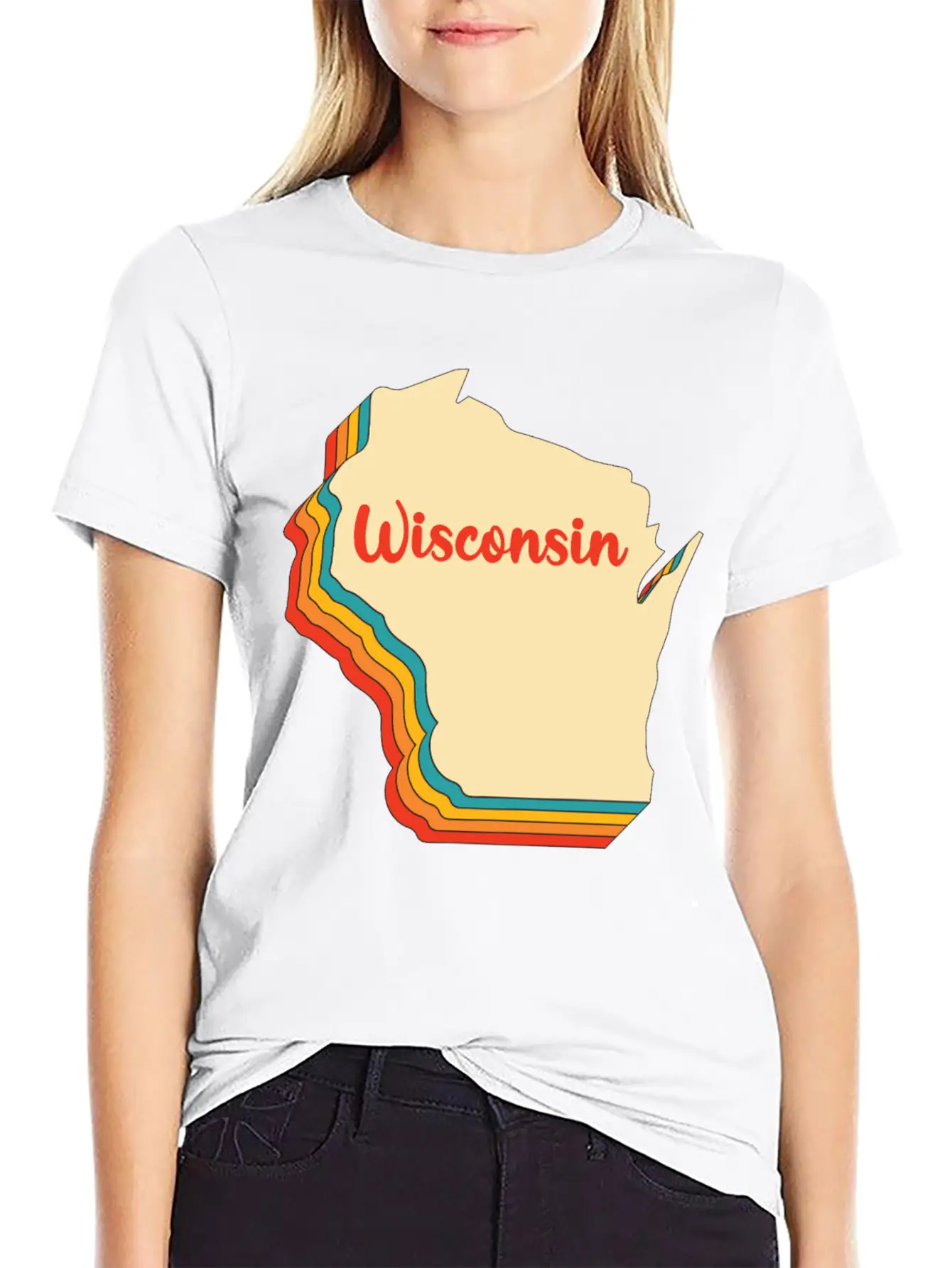 Wisconsin Map Outline Vintage Retro Wis Home State Basic Graphic T-Shirt ¨C Daily Comfort In Soft Cotton
