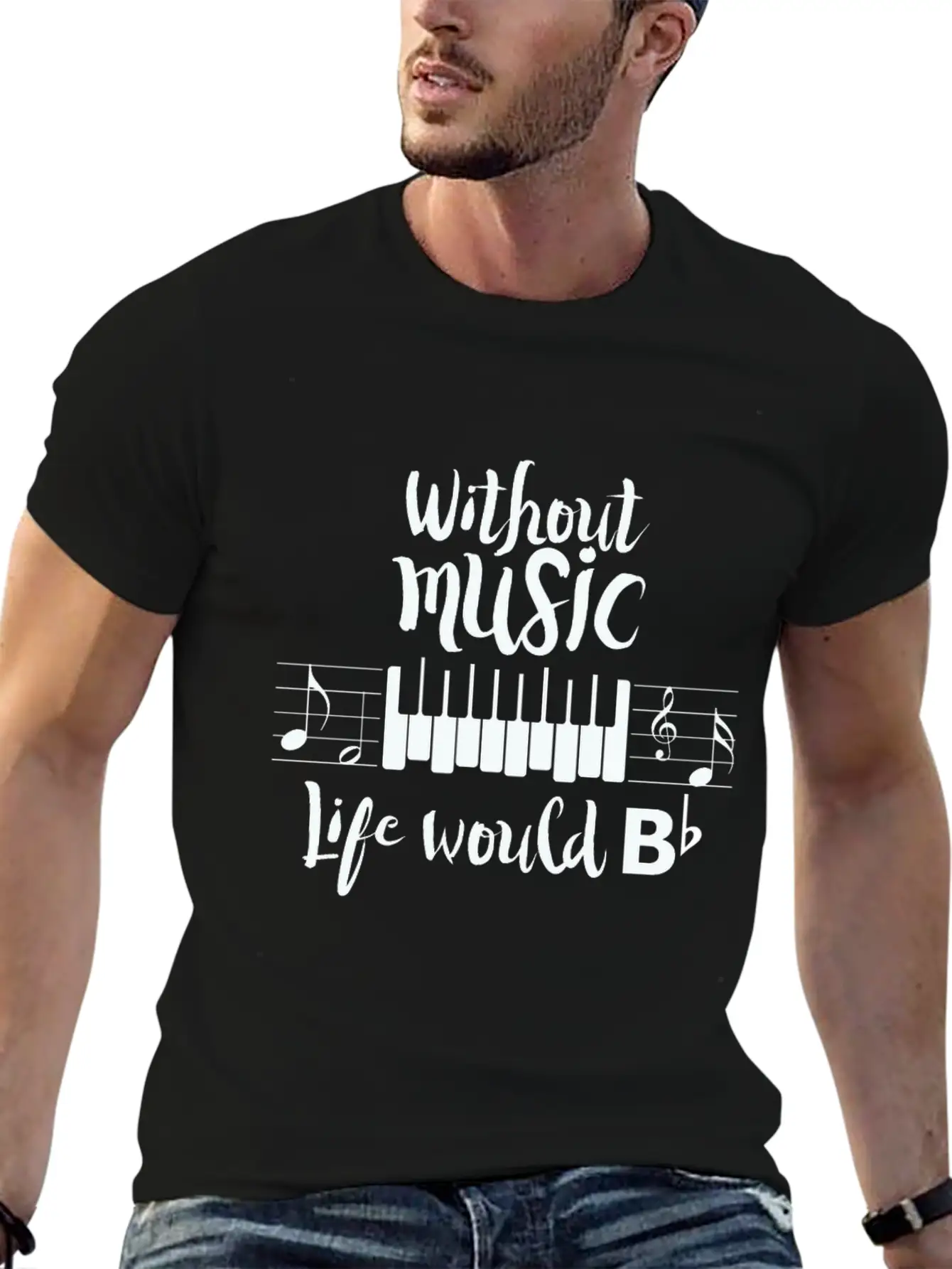 Without Music Life Would B Flat Essential Cotton Tee For Daily Outfits ¨C Unisex Style