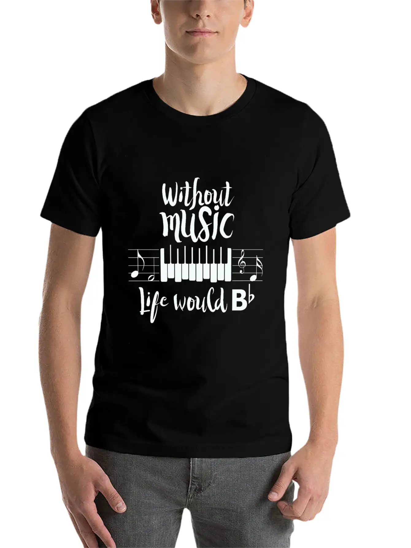 Without Music Life Would B Flat Essential Cotton Tee For Daily Outfits ¨C Unisex Style