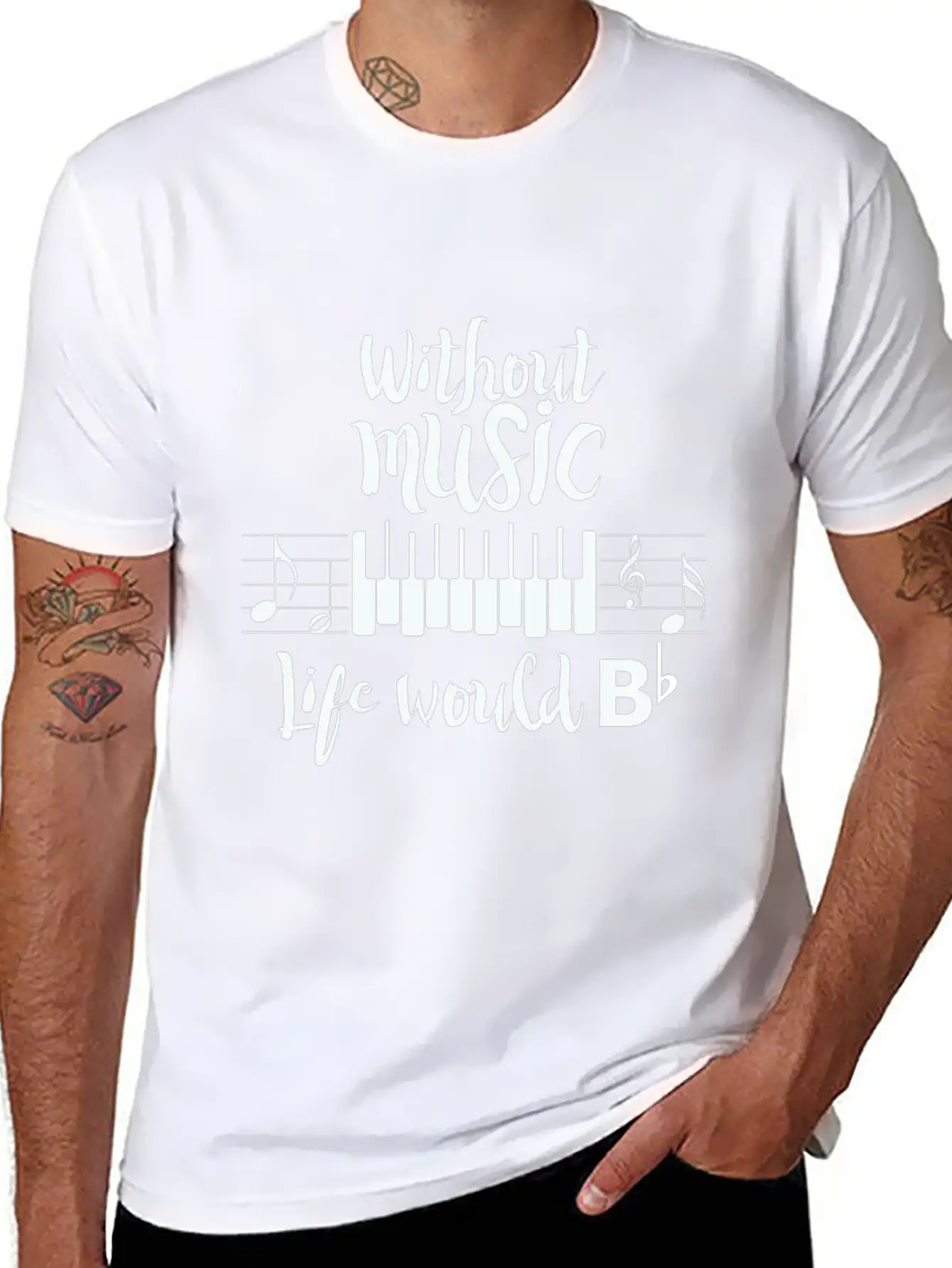 Without Music Life Would B Flat Essential Cotton Tee For Daily Outfits ¨C Unisex Style