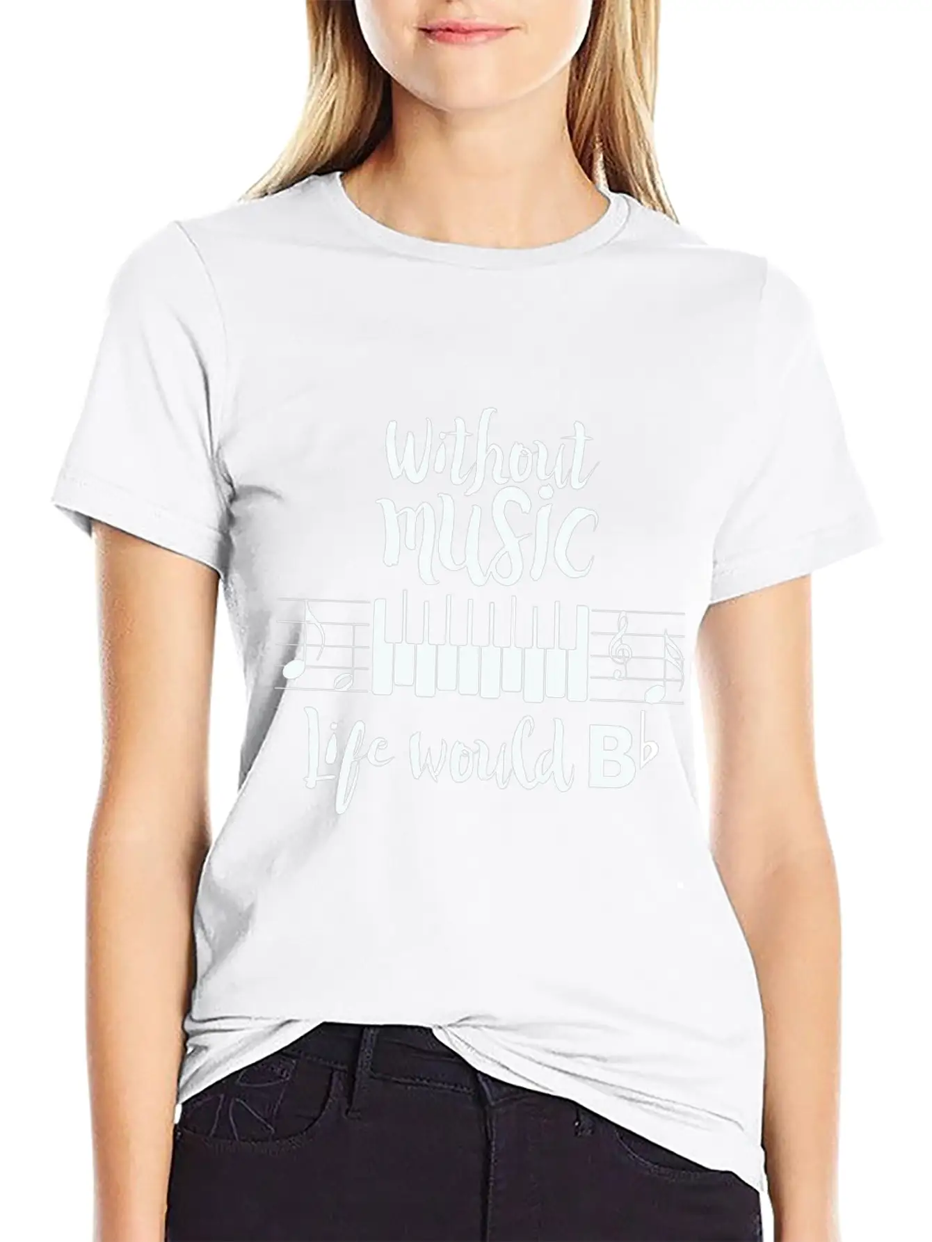 Without Music Life Would B Flat Essential Cotton Tee For Daily Outfits ¨C Unisex Style