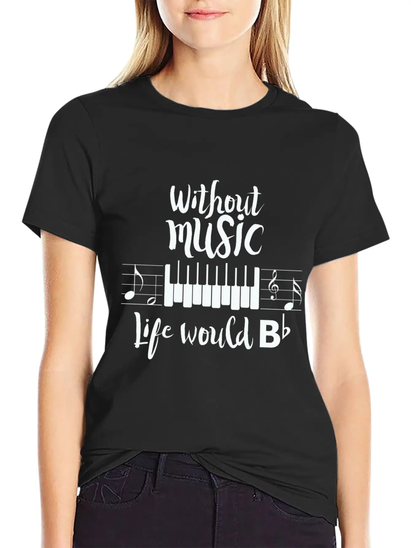 Without Music Life Would B Flat Essential Cotton Tee For Daily Outfits ¨C Unisex Style
