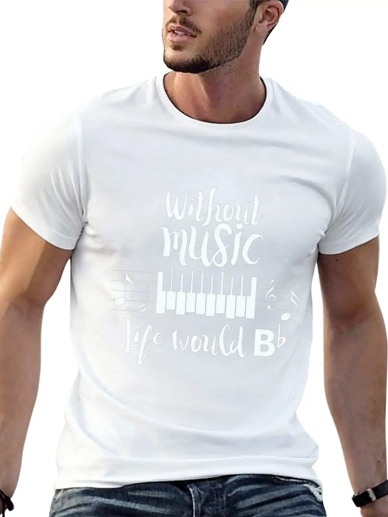 Without Music Life Would B Flat Essential Cotton Tee For Daily Outfits ¨C Unisex Style